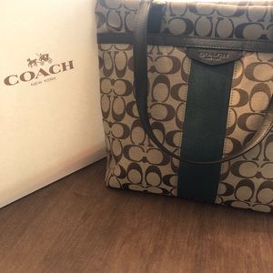 Coach Signature Jacquard Tote, Khaki/Racing Green